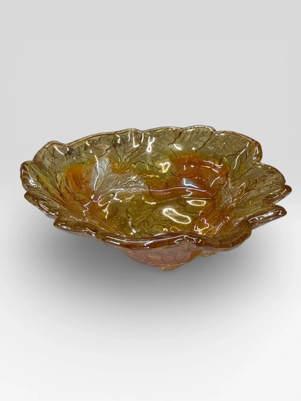 Vintage Indiana Glass Loganberry Harvest Carnival Marigold Iridescent Candy Dish